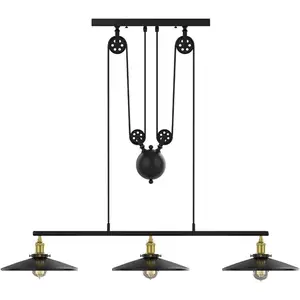 3-Pack Dining Room Light Fixtures for Kitchen Island, Pulley Pool Table Light, Rustic Farmhouse Chandeliers for Dining Room, Foyer, Hallway, Modern Lighting