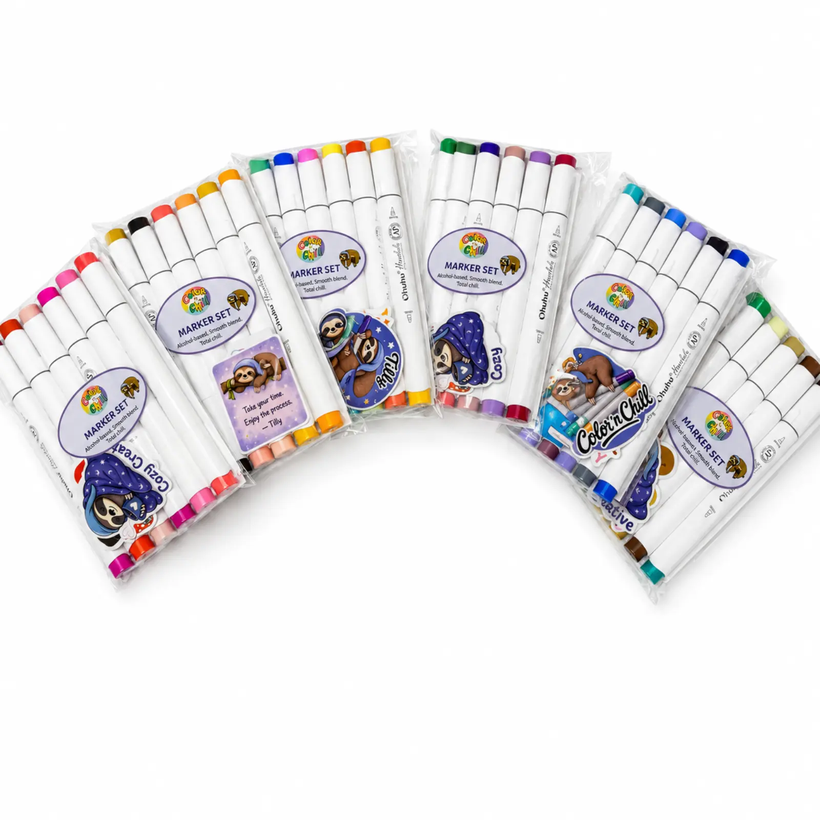 Ohuhu Color ’n Chill Cinema Theme Alcohol Brush Markers (6-Pack) - Encore Honolulu Curated Mini Palettes with Swatch Card, Card Stickers Drawing & Painting Supplies for Adult Story Creation & Bold Easy Coloring