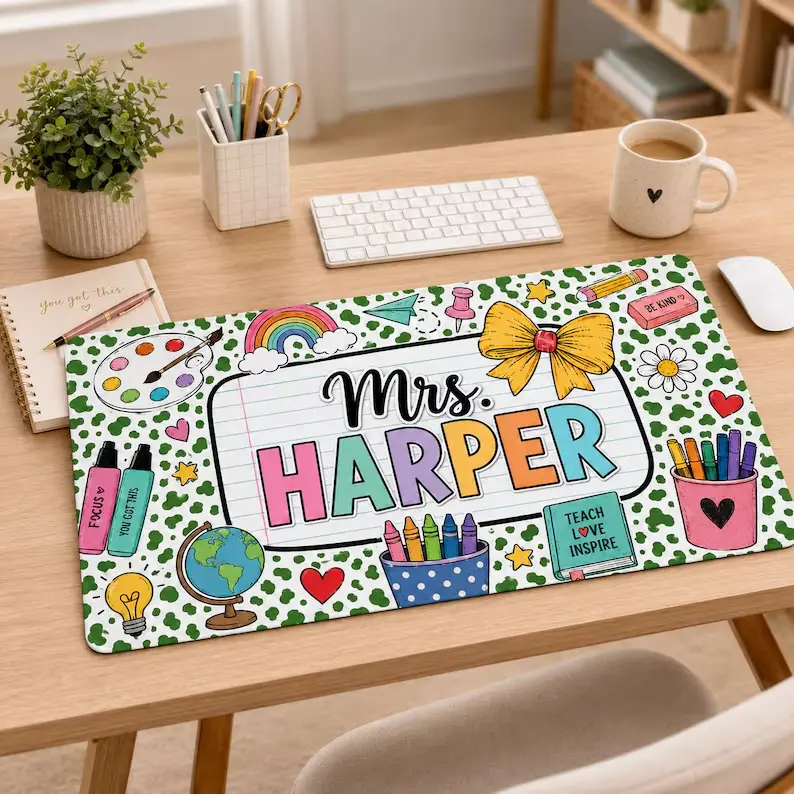 Personalized Teacher Desk Mat, Custom Composition Book Mouse Pad with Name, Back to School Teacher Gift, Teacher Appreciation Gift