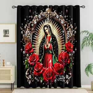 Guadalupe Virgin Religious Light Blocking Curtains Set of 2, Hole-Free Ring Design, Washable Polyester Fabric, Doreless, Suitable for Bedroom Living Room Dormitory Insulation and UV, Multi-Functional Home Decor
