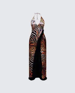 Ursula Orange Printed Wrap Maxi Dress