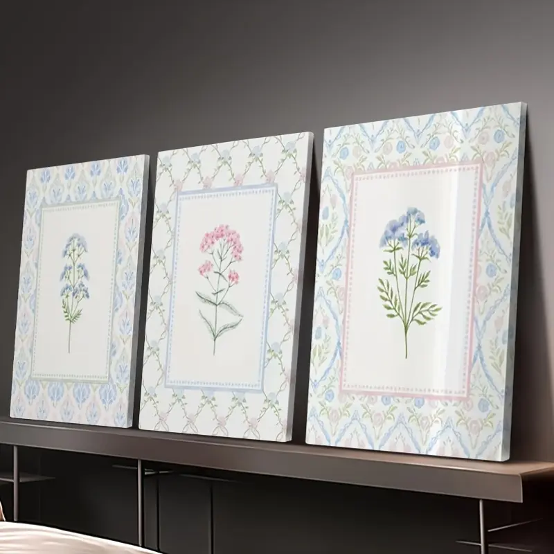 Framed, 3-piece wall art set, vintage poster, wildflower nursery print, children's room decoration, bedroom prints, soft-toned nursery wall art, plant-themed nursery decor, floral print set