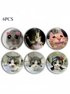 Cute Cat Brooch Pin Badge, Unique Fashion Accessory, Round Plastic DIY Button, Unisex Decorative Pins for Jeans, T-Shirts, Backpacks, Hats
