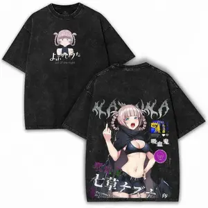 Call of The Night Nazuna Vintage Washed Graphic Tee | Y2K Anime Waifu Streetwear Oversized Shirt | Loose Unisex Cotton Crewneck | Vampire Anime Merch Summer Top