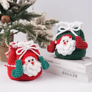 Red/GreenChristmas Crochet Crossbody Bag, Santa Claus Drawstring Pouch Crochet,Gift for Kids,Birthday