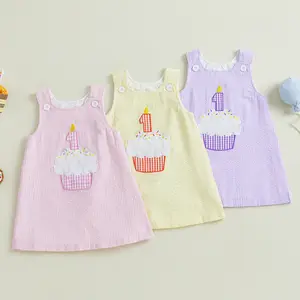 Baby Girl First Birthday Outfit 1 Cake Embroidery Dress One Year Old Birthday Dress Smash Cake Dress 1st Birthday Gift