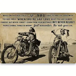 1count Vintage Metal Tin Sign - Humorous Biker-Themed Wall Art Decor with Motivational Quote - Compact 8x12/20*30cm, Perfect for Room, Home, Restaurant, Bar, Cafe, Garage, and Event Decor