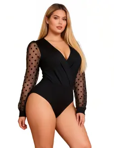 Women's Sheer Mesh V-Neck See Through Bodysuit Sexy Going Out Curves Body Suit Tops Vegas Outfits for Women Trendy Cute Bottle Girl Lace Shirts Leotards Black