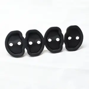Silicone Door Latch Cover Protector for Tesla Model 3/Y/YL, Anti-Rattle Door Lock Buckle Sticker Trim, Interior Noise Dampener Wrap Cover, 4-Pack (Black)