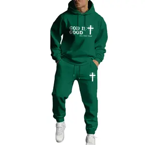 Complete Men's Hoodie and Jogger Tracksuit with Eye-Catching "GOD IS GOOD" Theme and Matching Cross Applications for a Coherent Fashion Statement