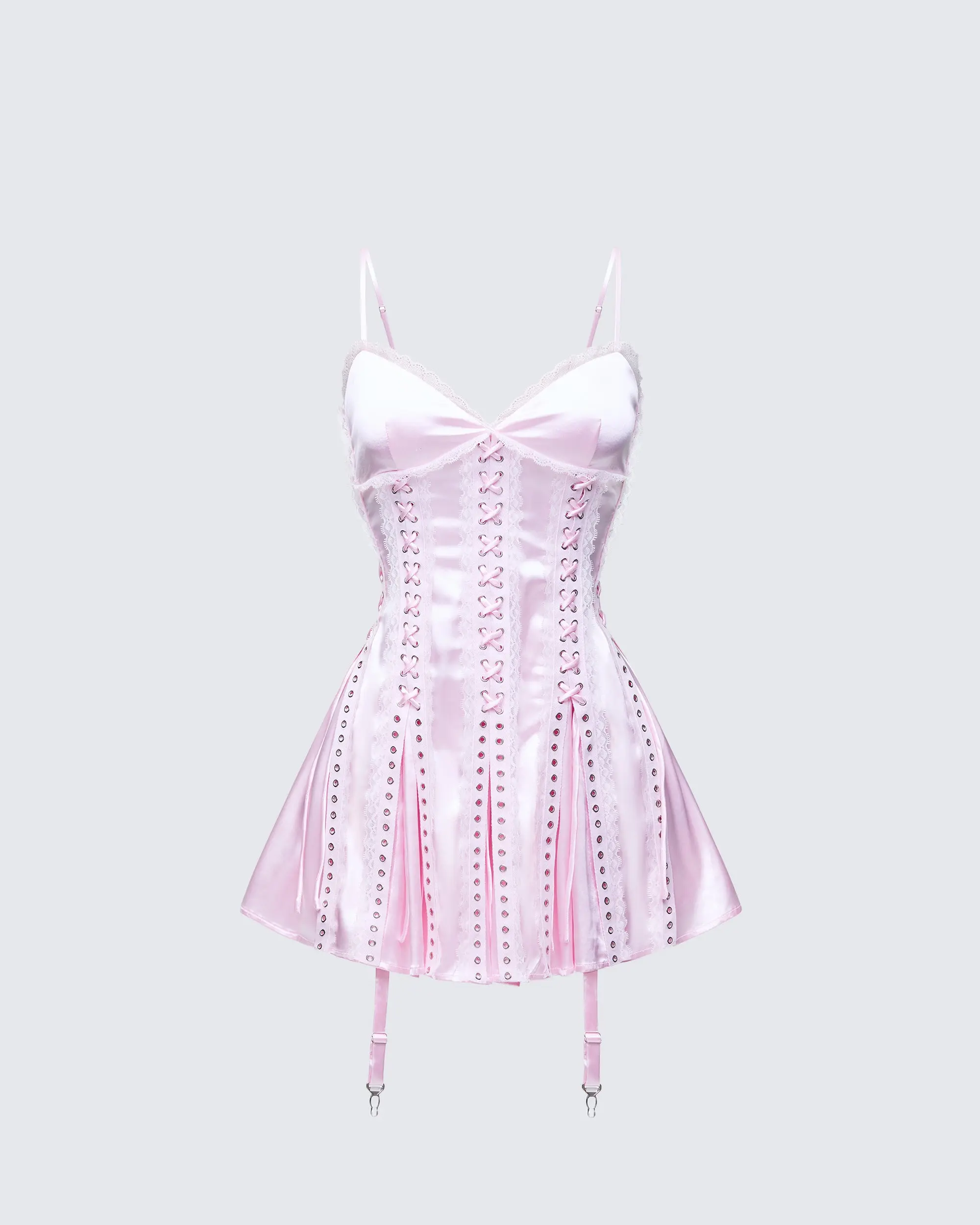 Effie Pink Satin Lace Up Mini Dress