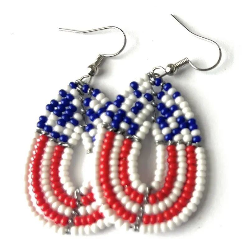 ALILI  Bold Accessories small American Flag Earrings Patriotic  Bohemian Retro Colorful Beaded Fringe  Earrings