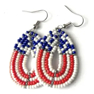 ALILI  Bold Accessories small American Flag Earrings Patriotic  Bohemian Retro Colorful Beaded Fringe  Earrings