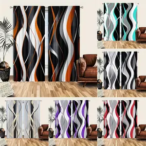 2pc Light Luxury Geometric Orange Art Line Pattern Printed Home Decoration Curtain with Rod Bag Design, Perfect Gift for Friends, Suitable for Dormitory, Bedroom, Living Room, Kitchen, Dining Room Decoration