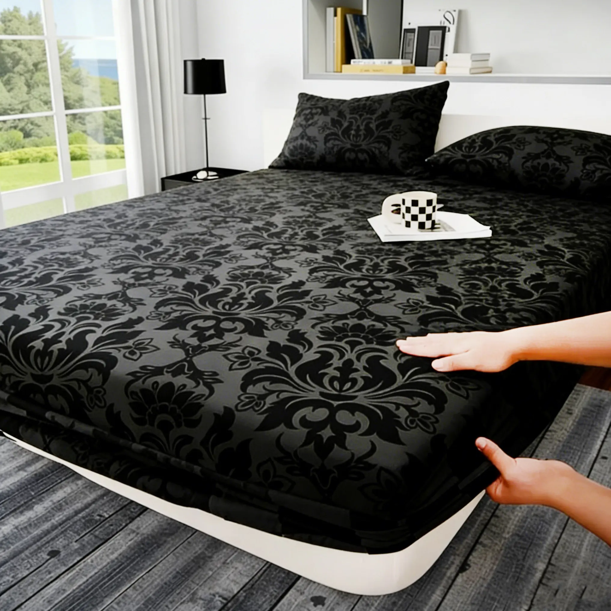 Classic Baroque Pattern Bedding Set, 3-Piece Includes Sheet + 2 Pillowcases no insert, Polyester Bedding, Non-Slip, Easy to Remove, Durable, Perfect Bedroom Decor, Decorative Bedsheet Sets