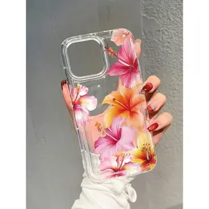 1pc Colorful Tropical Hibiscus Flower Print Protective Phone Case, Suitable For IPhone17/IPhone17 Air/IPhone17 Pro/IPhone17 Pro Max/16 Pro Max/15 Pro Max/14 Pro Max/13 Pro Max/12 Pro Max