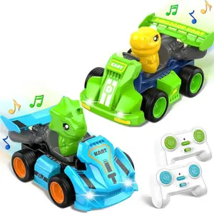 Cool Remote Control Dinosaur Kart Car Set of 2, Music Function, Suitable for Kids over 3 Years, Indoor Interactive Toy, Birthday Gift