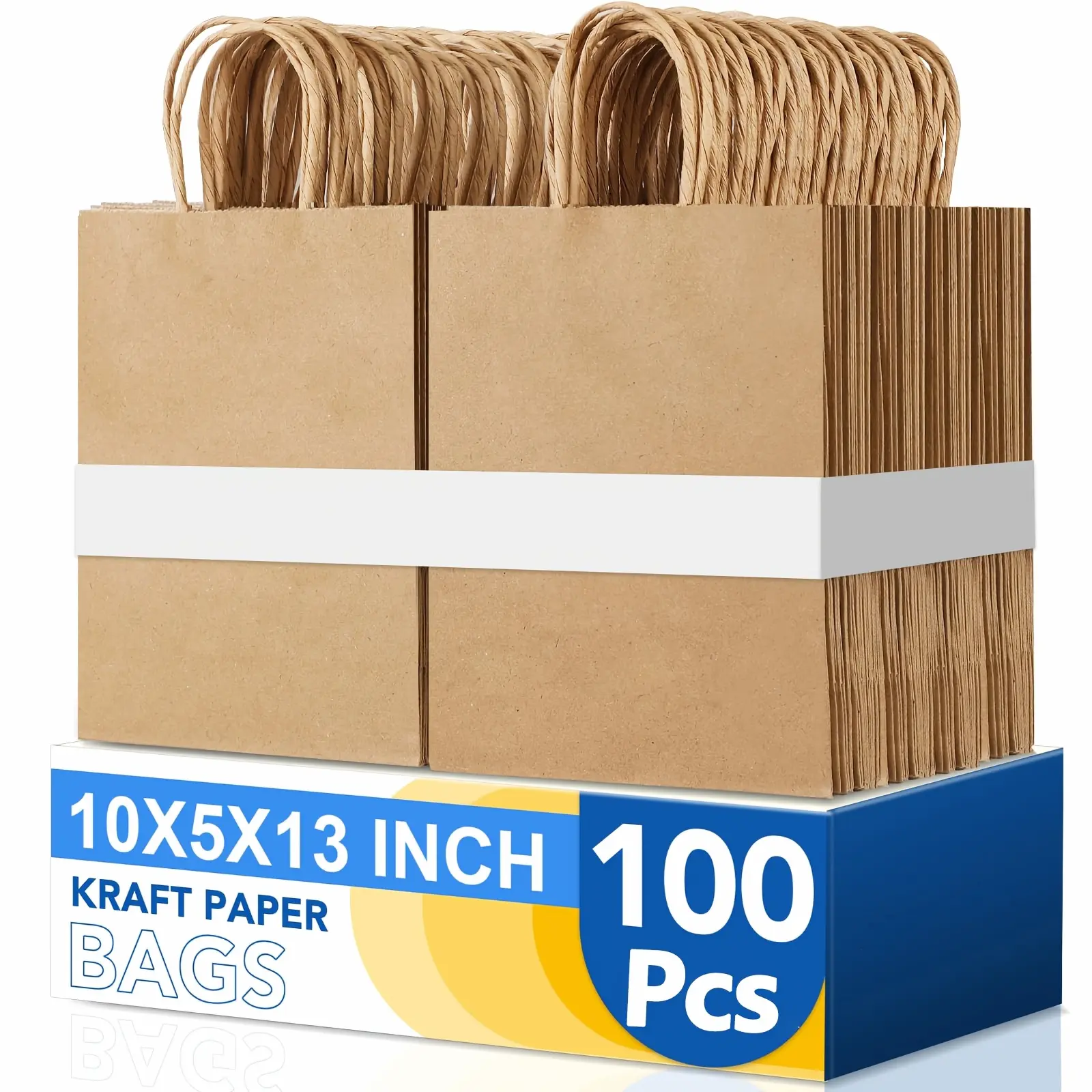 100pcs Christmas Gift Bags with Gift Tags, Bulk Brown Kraft Paper Gift Bags with Handles, Paper Retail Bags for Wedding, Birthday, Graduation & Business Fathers Day Gifts