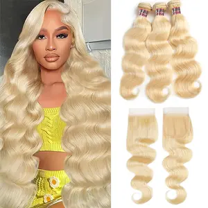 4×4 Lace Closure With 613 Honey Blonde Body Wave Hair Bundles Raw Hair Bundles 100g/pc Human Hair Extensions