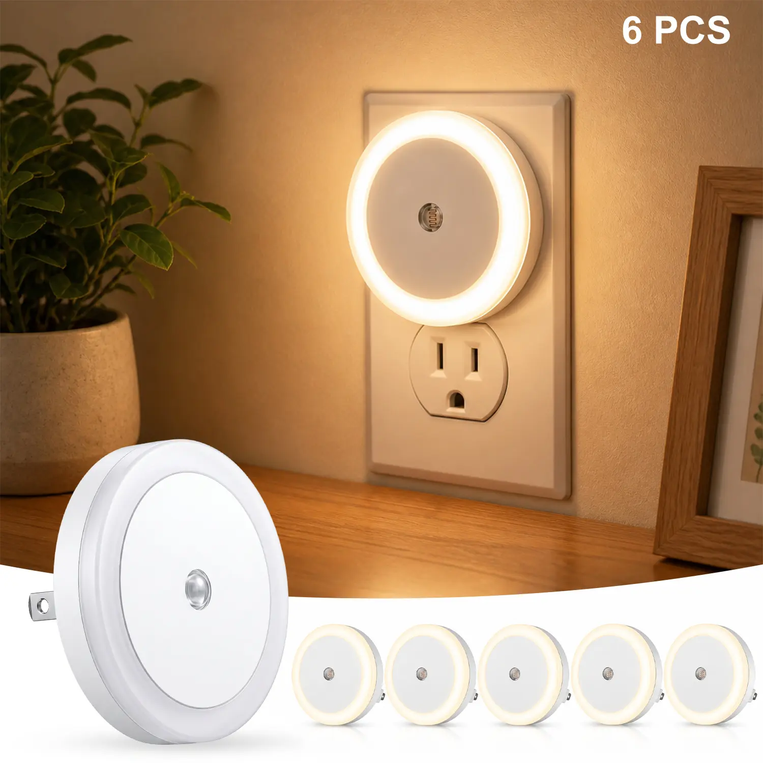 Night Lights Plug into Wall 6-Pack, Plug in Nightlight, Dusk to Dawn Night Lamp LED Lights for for Bedroom, Bathroom, Stairs, Hallway