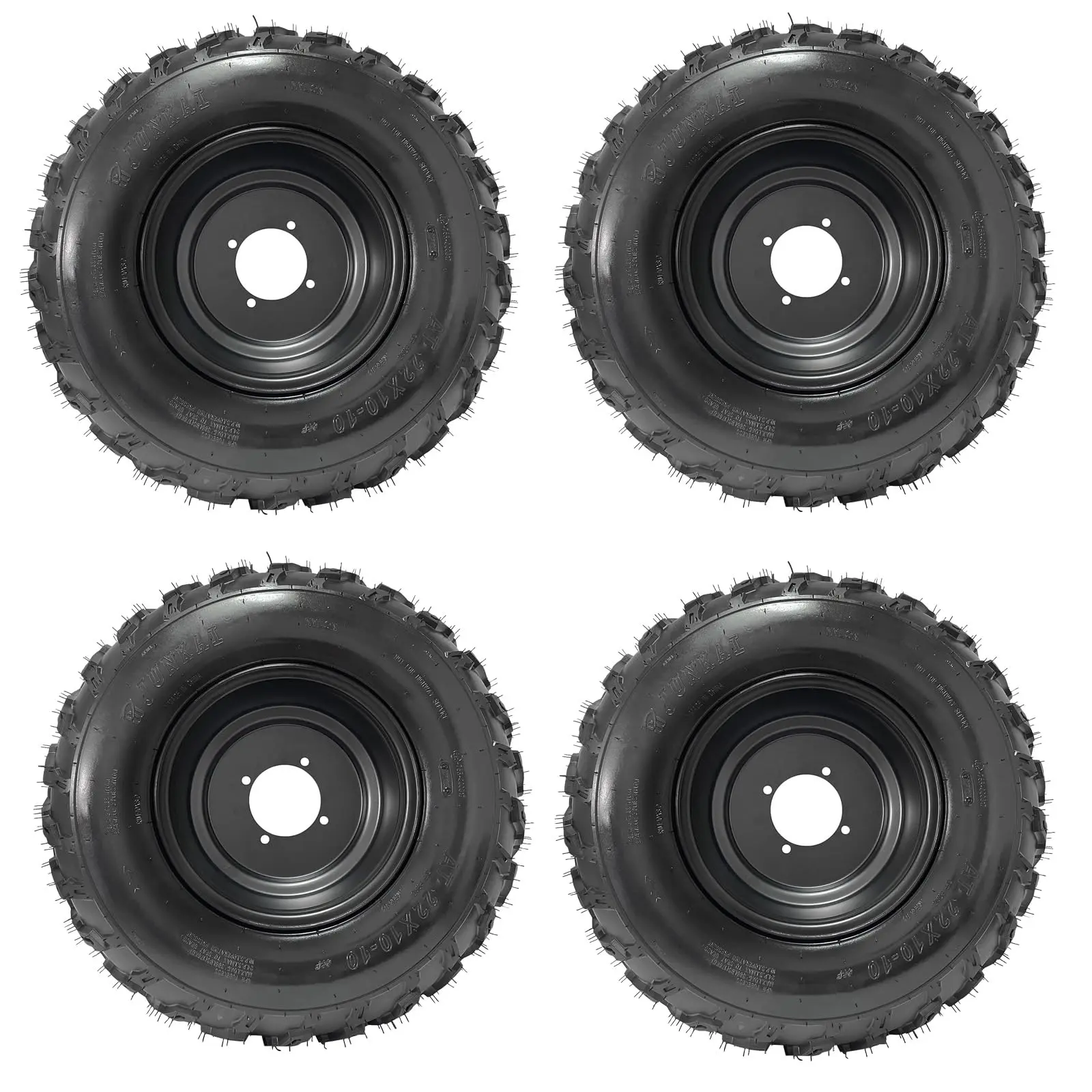 22x10-10 ATV Tires and Rims 22x10x10 Wheels 4 Bolt for Go Kart Karting ATV UTV Drift Trike Golf Cart Quad Buggy Dune Moped Lawn Mower Tractor 4 Wheelers Tricycle Utility Cart Off-Road Set of 4