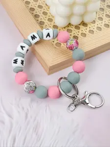 Colorful Silicone Beaded Wrist Keychain, Cute Mama Theme Design, Colors, Perfect Gift for Mom