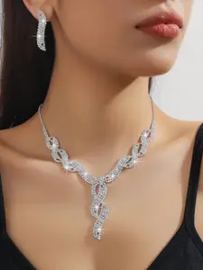 Women's Elegant Rhinestone Decorated Necklace & Drop Dangle Earrings, Exquisite Trendy Jewelry Set, Fashionable Accessories for Party & Daily Clothing Decor, Glamour Set