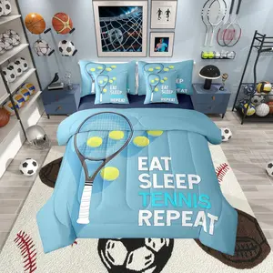 Tennis Themed Comforter Setsport Competition Bed Set,7pcs with Comforter,Fitted Sheet,Flat Sheet,2 Pillowcases,2 Throw Pillow Covers,Tennis Racket Bedding Set