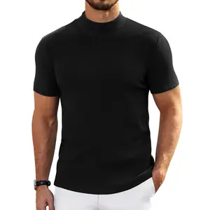 COOFANDY Mens Mock Turtleneck Sweater Short Sleeve Turtle Neck Sweaters Casual Ribbed Knited Pullover Tops Solid Basic Tee