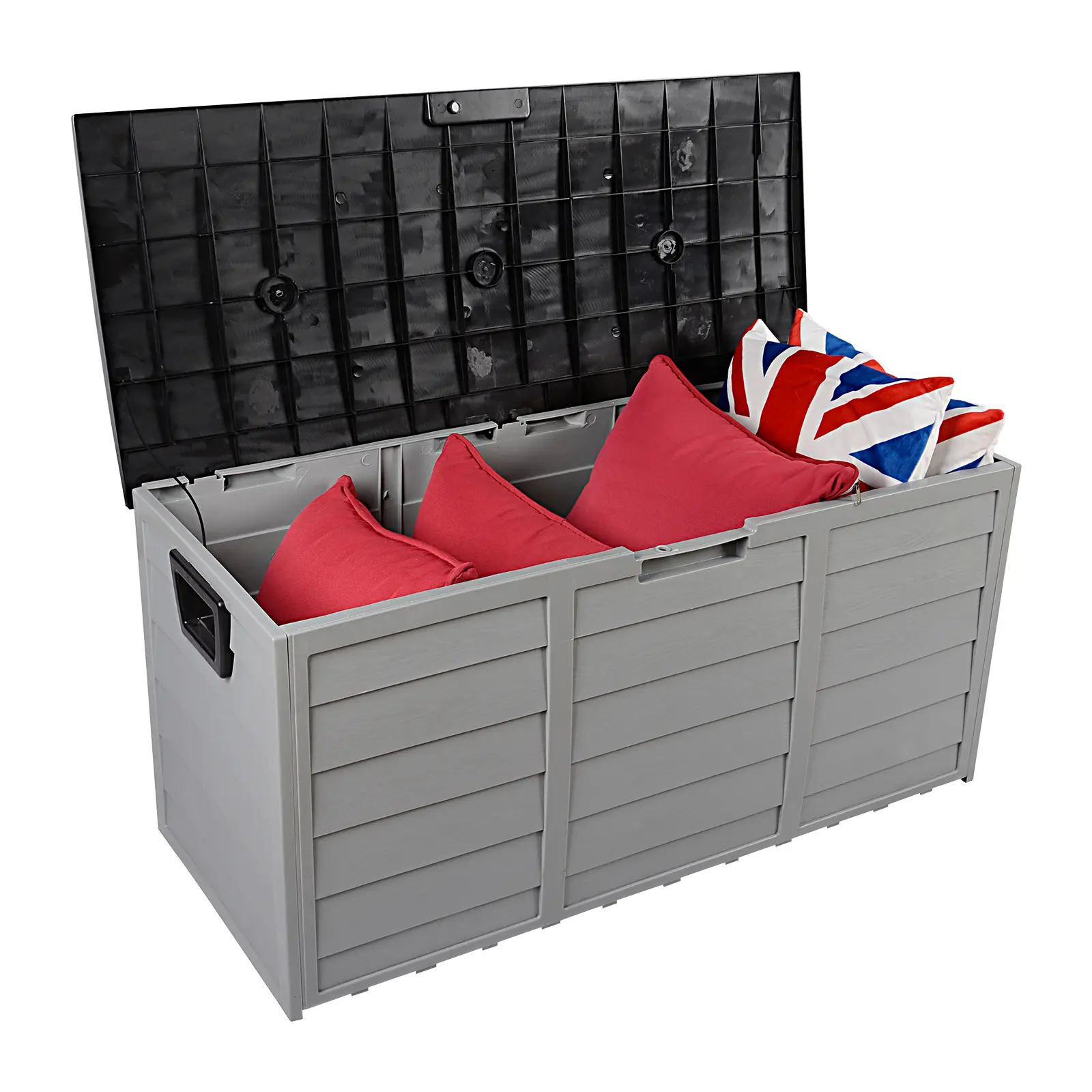75gal Wheel Organiser Deck Box - 260L Weatherproof Outdoor Storage for Garden/Yard, Lockable Waterproof Plastic Bin with Wheels