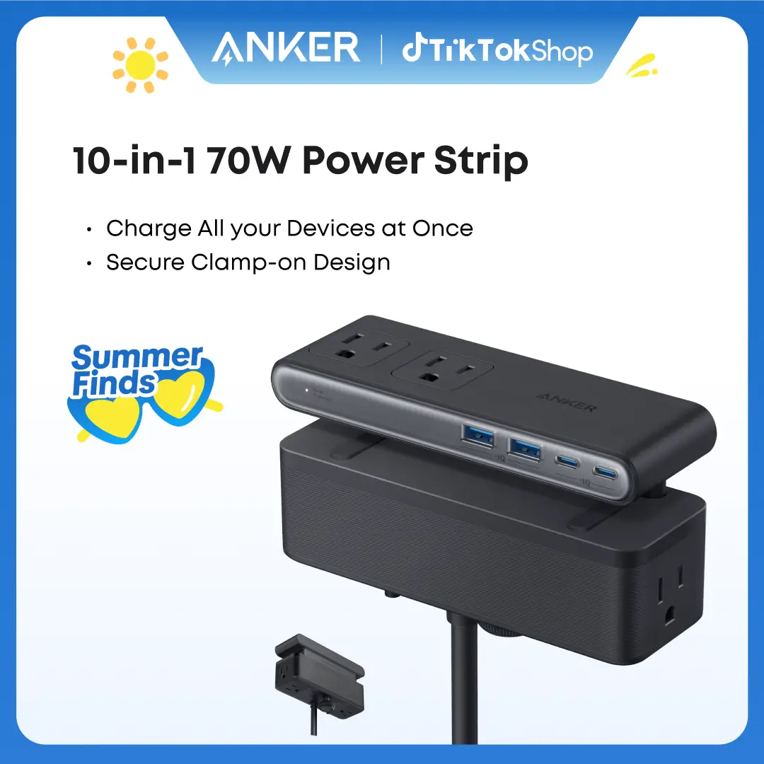 【10-in-1 Desk Clamp】Anker Nano Power Strip, 1500J Surge Protection,5 ft Extension Cord, 70W Max Gaming Desk Accessory, 6 AC, 2 USB A, 2 USB C, Home Office Essential, Fitts 0.6 - 1.8" Tabletop Edge (Usb Port Gadget, Usb A Ports, Multiple Usb Port)