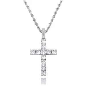 Cross Necklace for Men  Necklace for Women  Cross Jewelry Silver Plated Solid Iced Cubic Zirconia Stainless Steel Pendant Chain