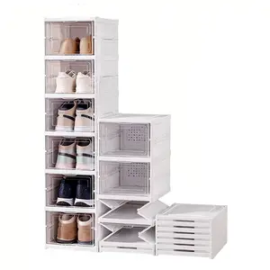 Modern Collapsible Shoe Rack Organizer - 6 Layer Stackable Cabinet With Lid For Space-Efficient, Dust-Free,Storage,Thickened,Transparent Shoe Cabinet Storage Box, Home Simple Shoe Rack,Plastic Foldable Shoe Cabinet With Cover Nature shoe cabinet