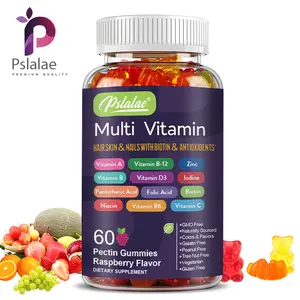 Pslalae - Multivitamin Gummies | With Zinc, Folic Acid, Niacin, and Glucose Syrup | Improves Skin, Hair, and Nails with Biotin and Antioxidants | Natural Formula - 60 Gummies
