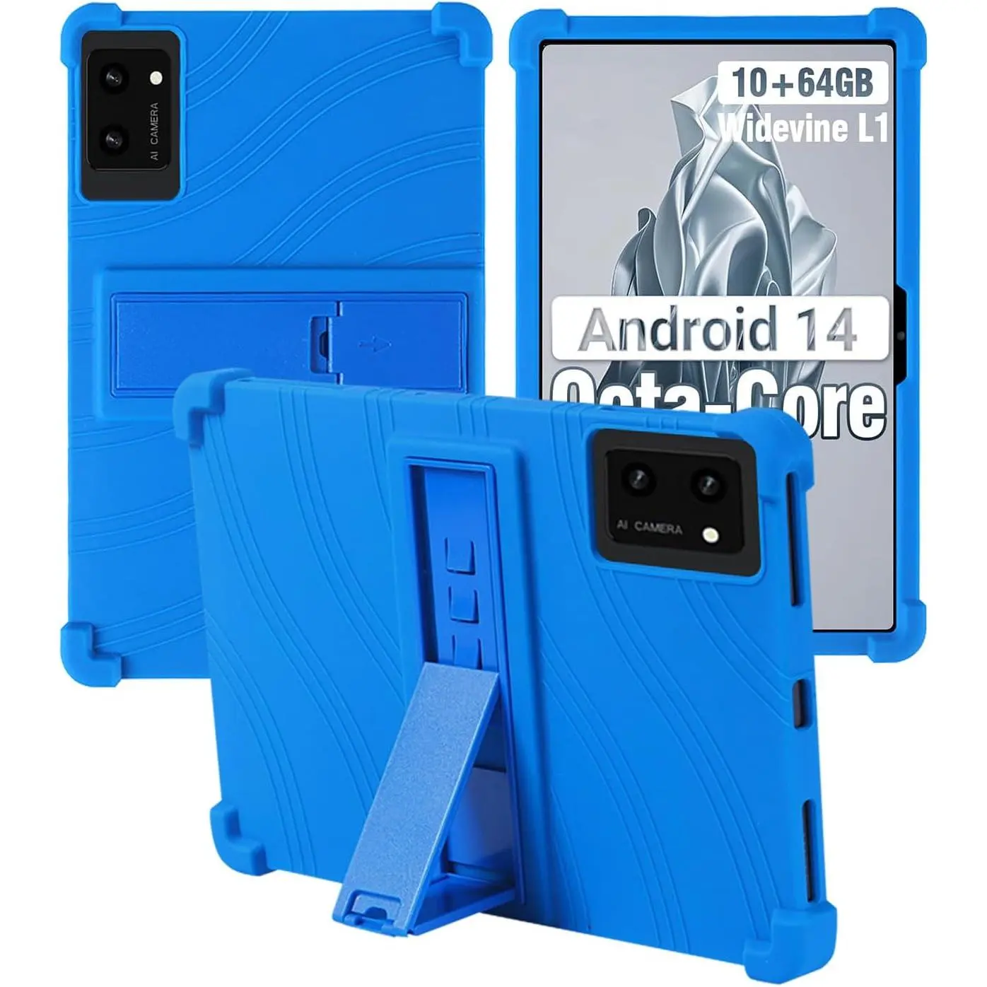 DigiLand S10 10.1-in Tablet Protective Cover - Soft Silicone Casing, Adjustable Kickstand, Shockproof Kids-Friendly Accessory, Polycarbonate Protection, Simple Design, Tablet Accessories