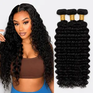 Deep Wave Human Hair Bundles, Brazilian Virgin Hair, Deep Curly, Natural Black, Wet And Wavy Bundles, Style Keep Texture Silky Soft, Hair Extension