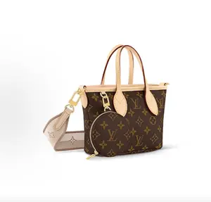 Pre-owned Louis Vuitton Neverfull BB, Removable & Adjustable Shoulder Strap, Zipper Closure, Coated Canvas, Canvas Tote Bag / Shopping Handbag, Mini Size, Women's Version, Brown
