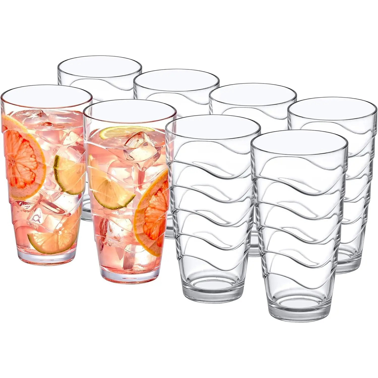 - Wavely - 20-Ounce Plastic Tumblers (Set of 8), Drinking Glasses, All-Clear  Cups, Stackable, , Shatter-Proof, Dishwasher-Safe