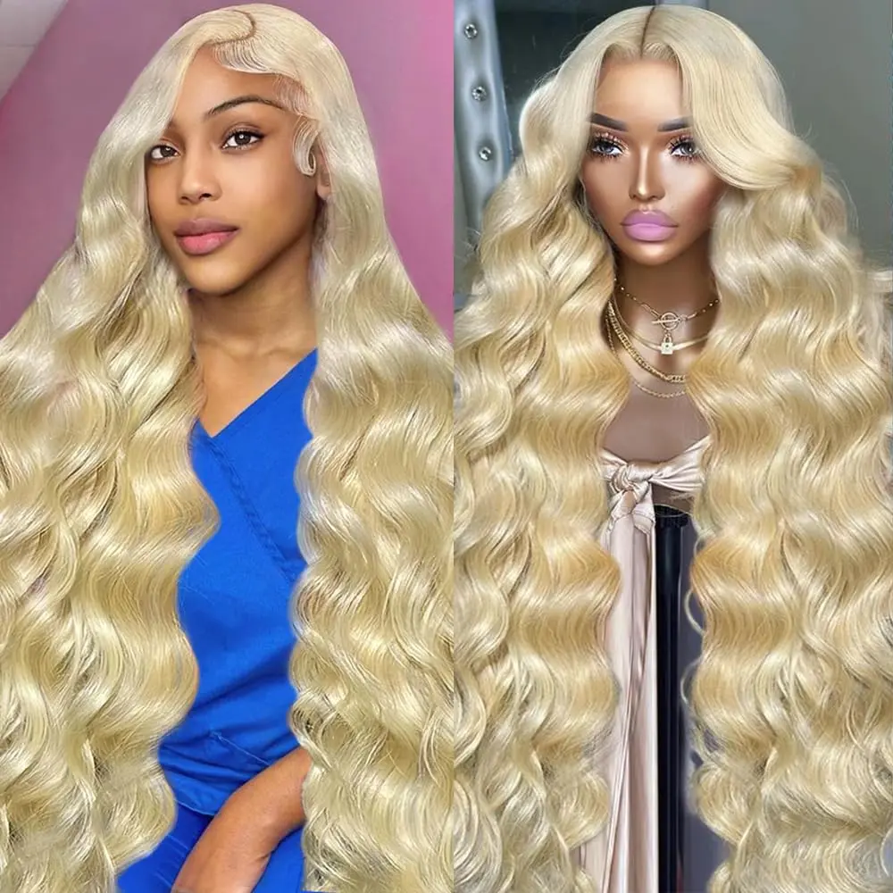 613 Lace Frontal Wig 13x6 180 Density, Blonde Lace Front Wigs Human Hair, Pre Plucked Bleached Knots with Baby Hair Natural Hairline Body Wave 613 Lace Front Wig Human Hair