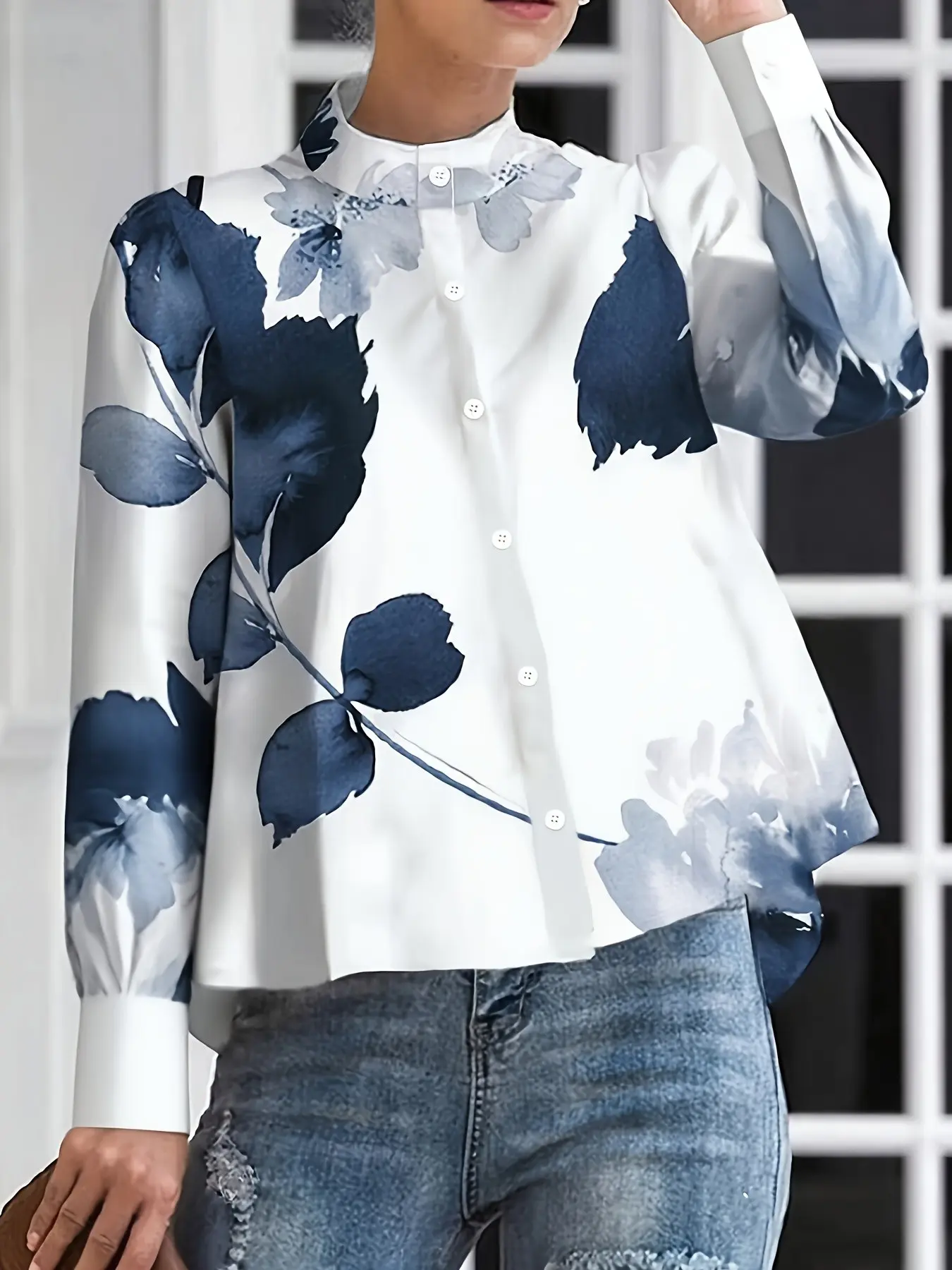 Women's Spring Summer New Elegant Half Floral Print Random Button Casual Loose Shirt Blouse, Stylish Ladies' Clothing for Daily Wear, Womenswear Clothes