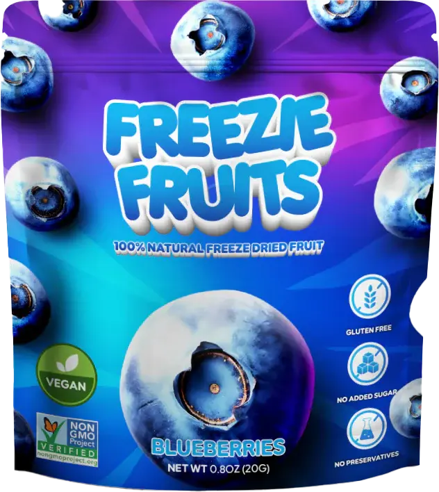Freezie Fruits Blueberry Freeze Dried Fruit 100% Real Blueberries Gluten Free Vegan Non GMO No Added Sugar Nutrient Dense Snack