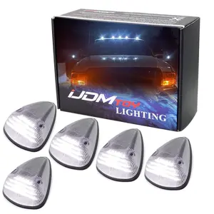 iJDMTOY Semi-Clear Lens Xenon White LED Cab Roof Clearance Marker Lamps For Truck SUV 4x4, 5-Piece Rooftop Running Light Set w/Built-In LEDs