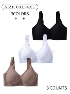 3 Pack / 5 colors High-quality plus-size seamless jelly women's bra, four rows and four hooks with adjustable straps, sizes 0XL-4XL, supportive and gathering, beautiful back, suitable for daily/casual/commuting/dating, plus-size wireless seamless bra