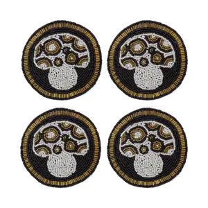 Global Crafts Hand Embroidered Glass Bead Coasters, Set of 4