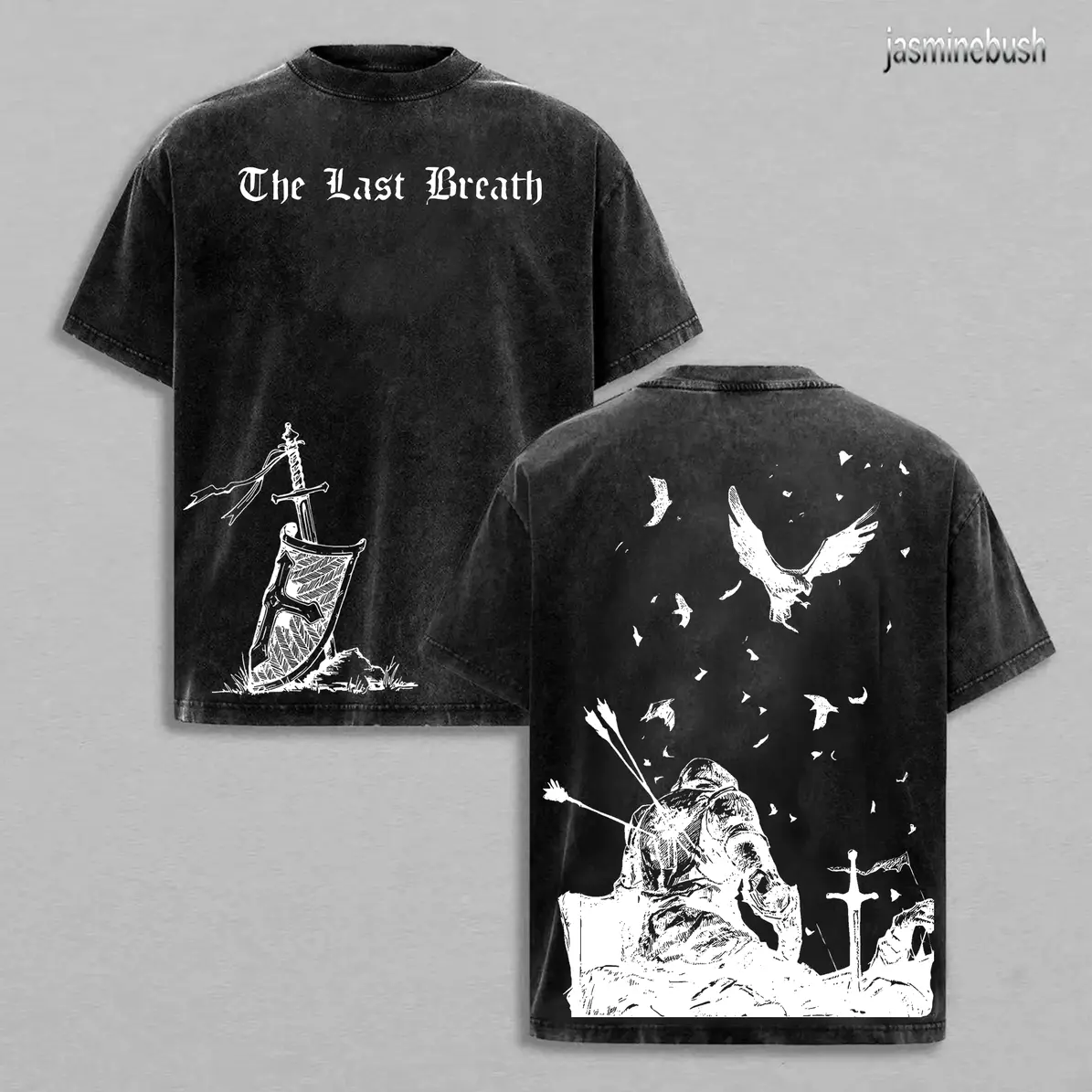 The Last Breath Medieval Knight Cross Vintage ed T-Shirt Crusader Faithcore Warrior Graphic Tee All-Season Cotton T-Shirt