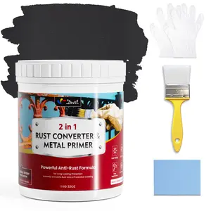 DWIL 2-in-1 Rust Converter & Metal Primer, Water-Based Rust Inhibitor Paint, Durable Anti-Rust Coating for Indoor & Outdoor Metal, UV & Heat Resistant, Long Lasting Protection (32 Oz, Black）