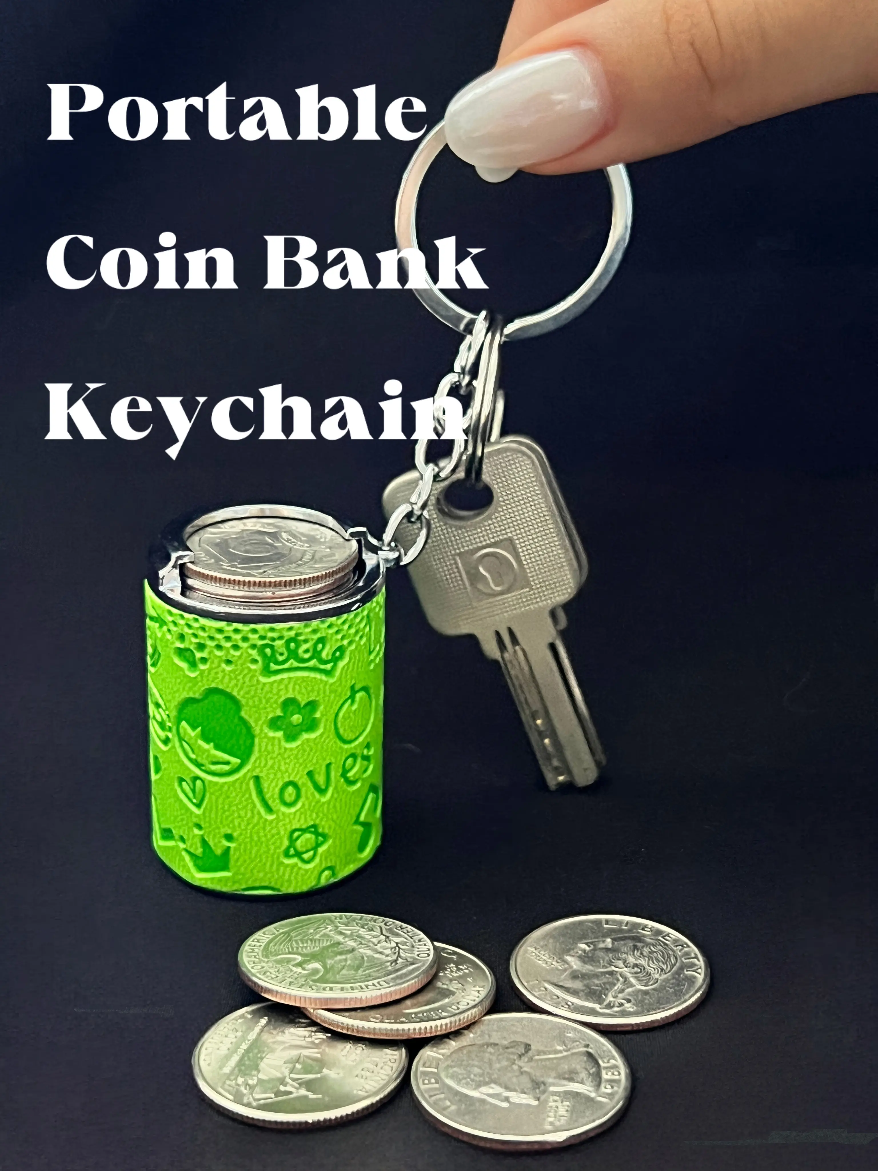 Mini Coin Bank Holds 20 Quarters, 2-in-1 Fidget Stress Relief & Portable Coin Storage Loose Change Holder Secure Snap Closure Keychain Perfect for Daily Carry Satisfying Coin Drop Feel Piggy Bank