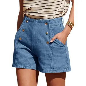 Imily Bela Womens High Waisted Jean Shorts Summer Baggy Stretchy Vintage Double Breasted Denim Shorts