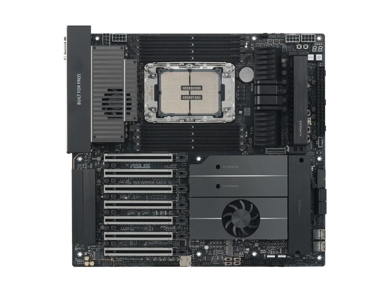 ASUS Pro WS W890E-SAGE SE Intel W890 (LGA 4710-2) EEB workstation motherboard, PCIe 5.0 x16, M.2, MCIO, SlimSAS, 2x 10Gb LAN, Server-grade Remote Management, 16+(2+2)+1+2 stages, USB4, USB Type-C