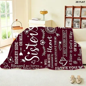 Sisterhood - Themed Throw Blanket, Single - sided Printed, Various Specifications, Soft Flannel, Perfect for Napping/Lounging, Ideal Gift for Sister Bond, Decorated with Heart/Arrow/Crown & Loving Phrases like "Best Sister Ever"